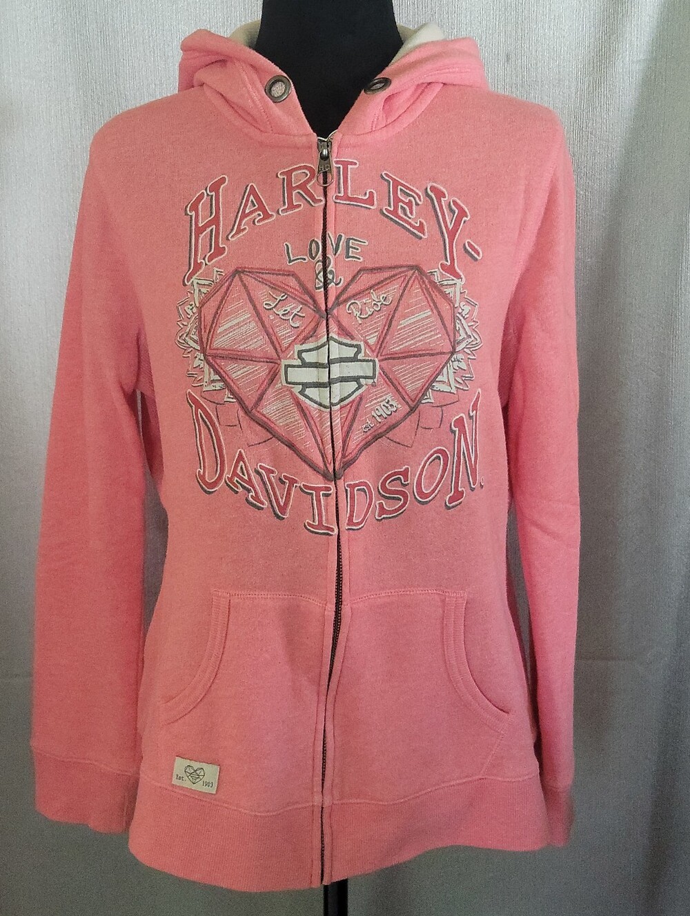 Harley-Davidson Pink Zip Front Heart Graphic Hoodie